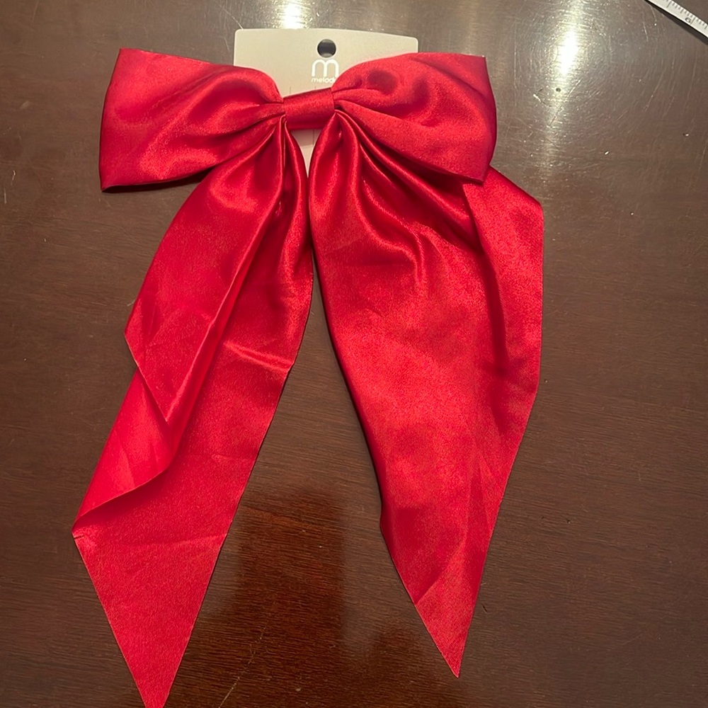 Elegant Red Satin Hair Bow nwt large